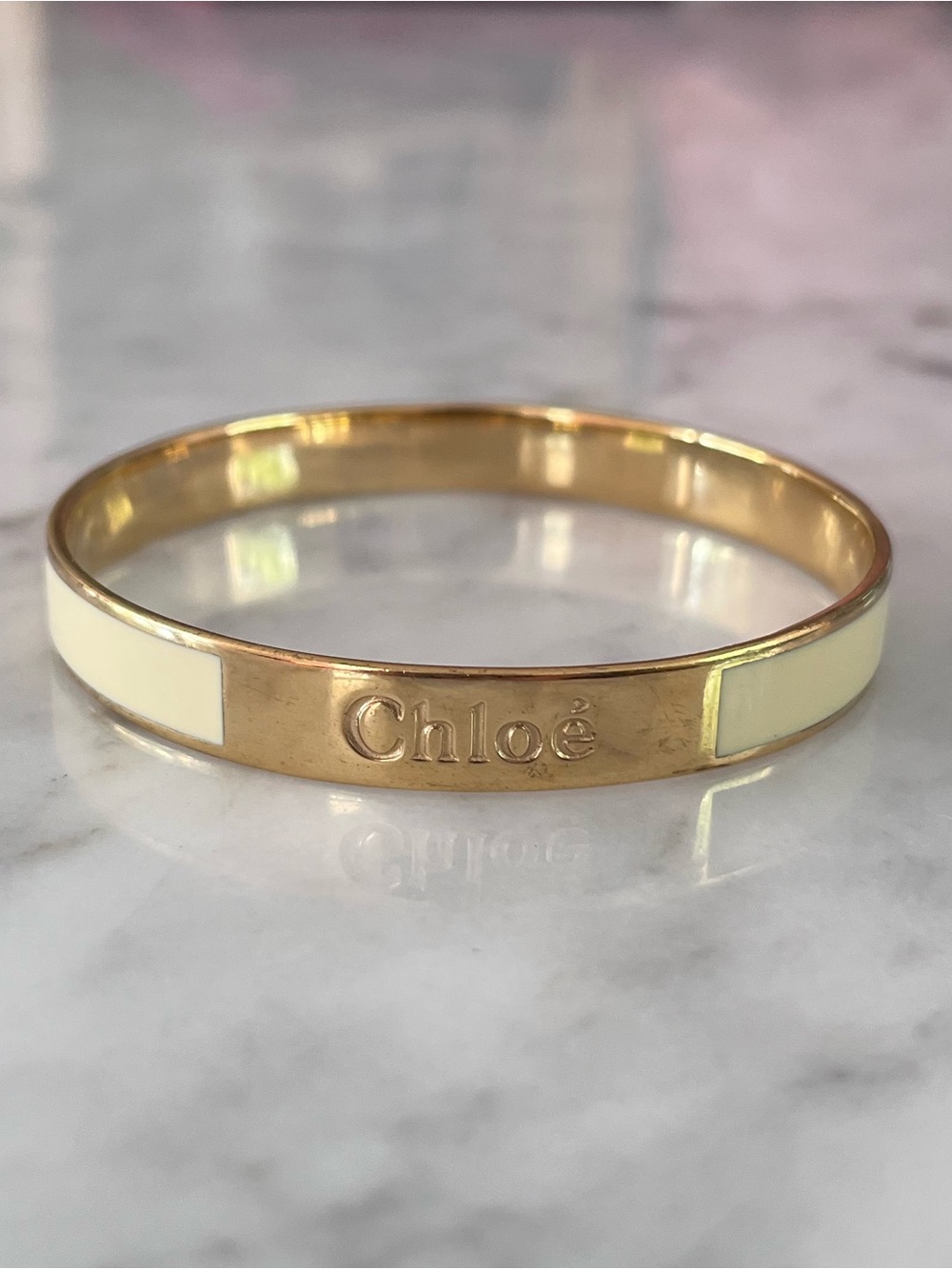 Chloé Gold-tone Bangle with Cream Enamel